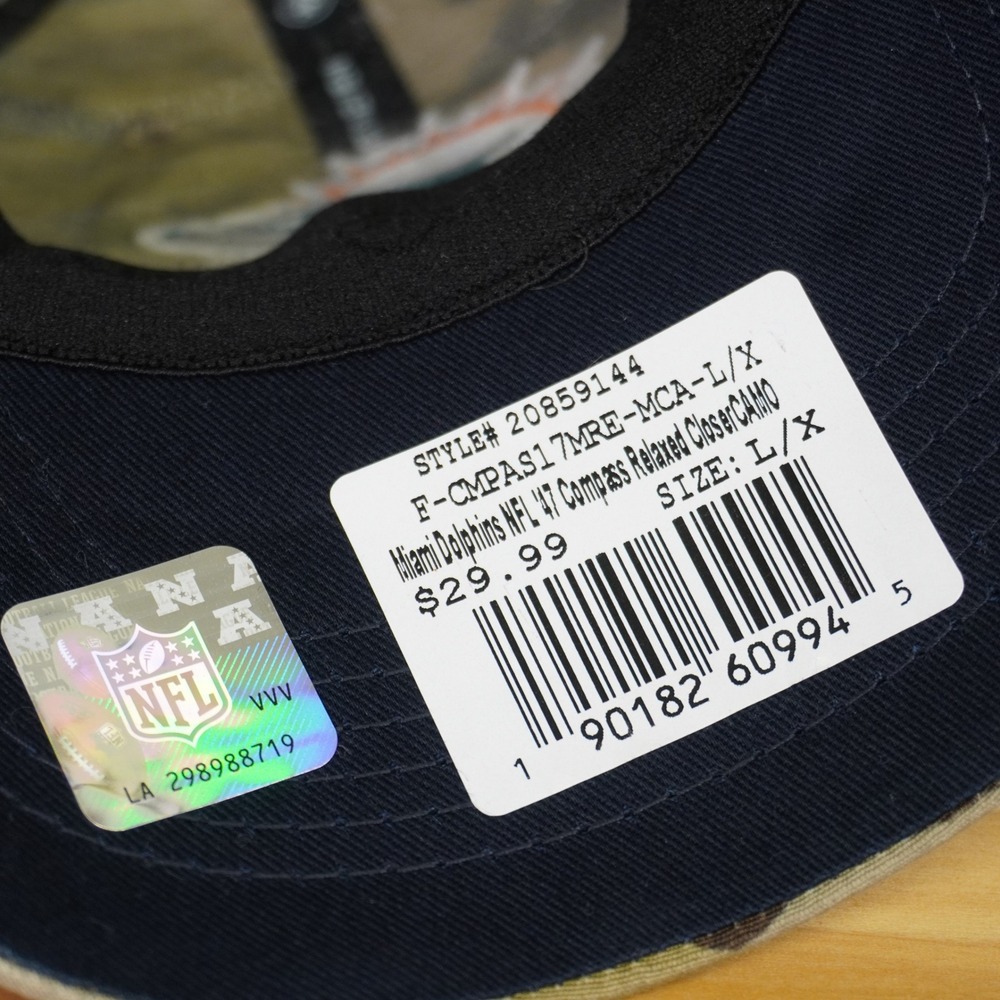 NEW Miami Dolphins Camo Trucker Hat '47 Mens L-XL NFL Compass Relaxed Closer - Picture 6 of 7
